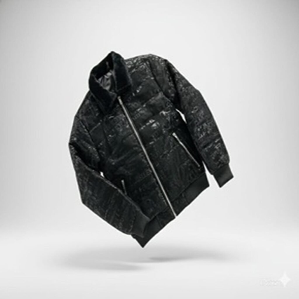 Jet Black Gloss Printed Bomber Jacket