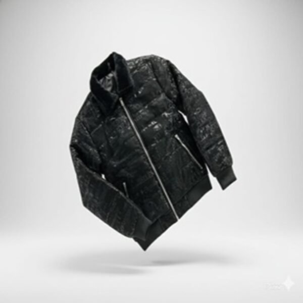 Jet Black Gloss Printed Bomber Jacket